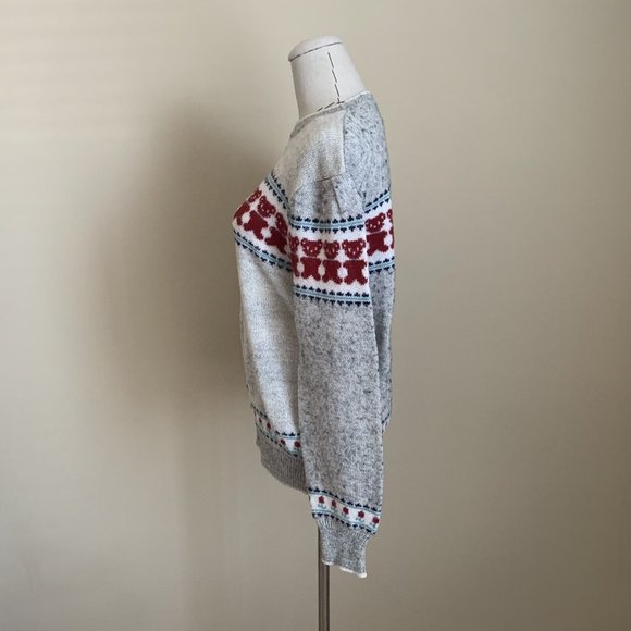 Vintage 80s Teddy Bear and Flower Acrylic Sweater KAWAII CUTE Cottage - Picture 8 of 11